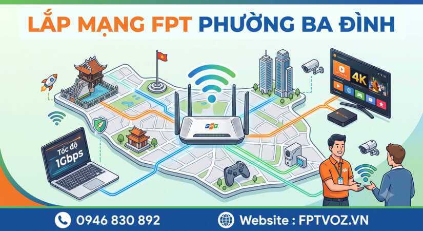 Dịch vụ lắp đặt mạng FPT tại phườ‌ng Ba Đình uy tín, cung cấp WiFi với tốc độ cao. Hãy đăng ký Lắp Mạng FPT với nhiều ưu đãi hấp dẫn.